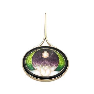 Magick Fusager Demski 18K Gold Enamel Opal Pendant Estate Jewelry